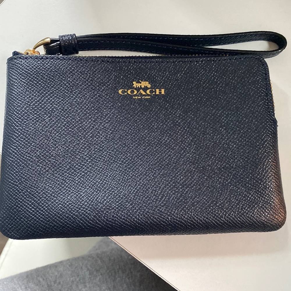 Coach Black Pebbled Leather Wristlet